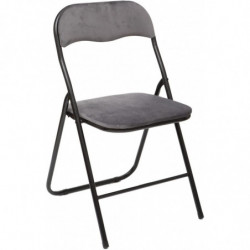 Lot de 6 chaises pliantes en velours - Gris - L 44 x P 45 x H 79 cm