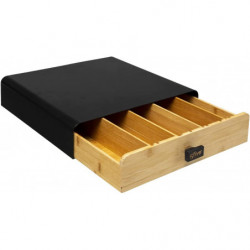 Tiroir porte capsules universel en métal et bambou - Noir - Contenance jusqu'à 64 expresso -  L 33 x l 31 cm