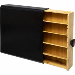 Tiroir porte capsules universel en métal et bambou - Noir - Contenance jusqu'à 64 expresso -  L 33 x l 31 cm