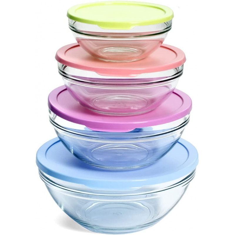 Lot de 4 boîtes alimentaires rondes en verre - Multicolore - D 23/20/17/14 cm