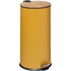 Poubelle 30 L avec couvercle en bambou - Jaune - H 60,5 cm - Collection Modern Color