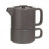 Théière + tasse en faïence et bambou - taupe - Contenance 0.4L