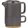 Théière + tasse en faïence et bambou - taupe - Contenance 0.4L