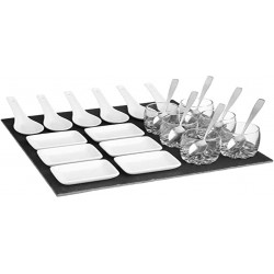 Set apéritif 25 pièces avec plateau, en ardoise, verrines, coupelles cuillères, coupelles et cuillères inox- Noir - L 30 cm