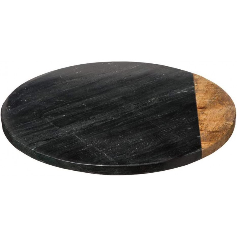 Plateau tournant en marbre et bois - Noir - D 30 cm