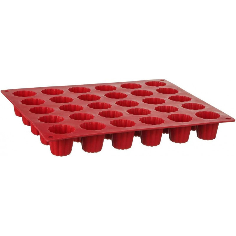 Moule pour 30 cannelés en silicone - Rouge - L 30,6 cm