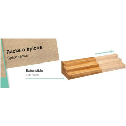 Rack à épices extensible 3 étages en bambou - Beige - L 32,5 cm