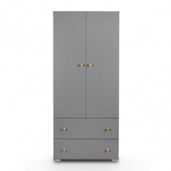 Armoire dressing à 2 portes + 2 tiroirs en bois Pauline - Gris - H 183 x l 80 x P 55 cm