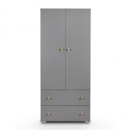 Armoire dressing à 2 portes + 2 tiroirs en bois Pauline - Gris - H 183 x l 80 x P 55 cm