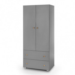 Armoire dressing à 2 portes + 2 tiroirs en bois Pauline - Gris - H 183 x l 80 x P 55 cm