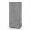 Armoire dressing à 2 portes + 2 tiroirs en bois Pauline - Gris - H 183 x l 80 x P 55 cm