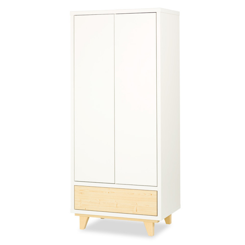 Armoire dressing à 2 portes + 1 tiroirs en bois Lydia - Blanc et beige - L 180 x l 80 x P 50 cm