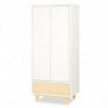 Armoire dressing à 2 portes + 1 tiroirs en bois Lydia - Blanc et beige - L 180 x l 80 x P 50 cm
