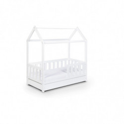 Lit cabane enfant avec tiroir fonction 2ème couchage - Blanc - 160 x 80 cm