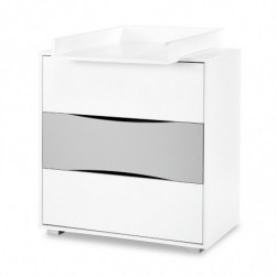Commode Nati à 3 tiroirs avec plan de change - Blanc avec motif trèfle - L 80 x H 83 x P 45 cm
