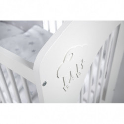 Lit pour bébé Nel Cloud 3 hauteurs réglables - Blanc avec motif nuage - 120 x 60 cm