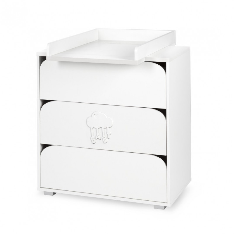 Commode Nel Cloud à 3 tiroirs + plan de change - Blanc avec motif nuage - L 80 x H 83 x P 45 cm