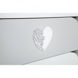 Commode Nel Heart à 3 tiroirs + plan de change - Blanc avec motif coeur décoratif - L 80 x H 83 x P 45 cm