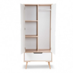 Armoire Sofie 2 portes + 1 tiroir - Beige et blanc - H 180 x L 60 x P 50cm
