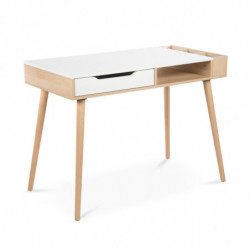 Bureau Sofie 1 tiroir + 1 niche + 3 compartiements - Beige et blanc - L 111 x H 79 x P 55 cm