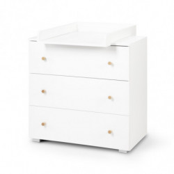 Commode à 3 tiroirs en bois avec plan de change - Blanc - L 80 x l 81 x P 48 cm - Collection Karolina