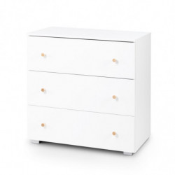 Commode à 3 tiroirs en bois avec plan de change - Blanc - L 80 x l 81 x P 48 cm - Collection Karolina