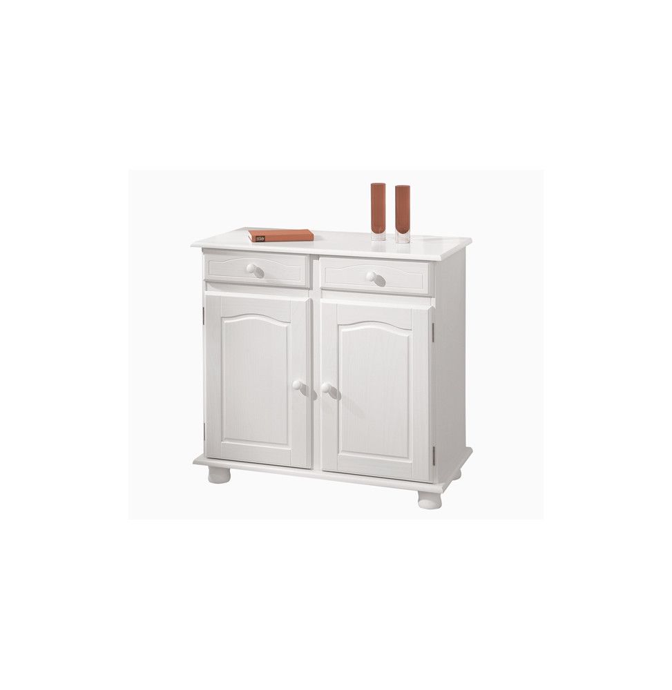 Commode Lovi - Pin massif teinté blanc