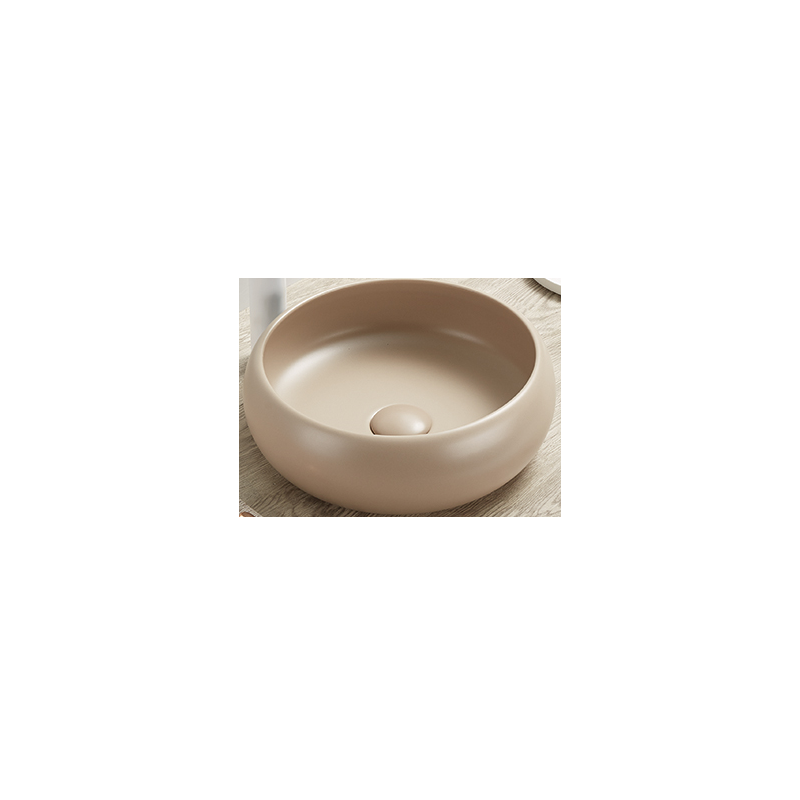 Vasque à poser ronde en céramique beige matte - D 36 cm - Gamme Wiki