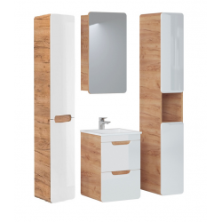 Ensemble salle de bain avec meuble vasque 40 x 40 cm + cabinet miroir + colonnes - Archipel White