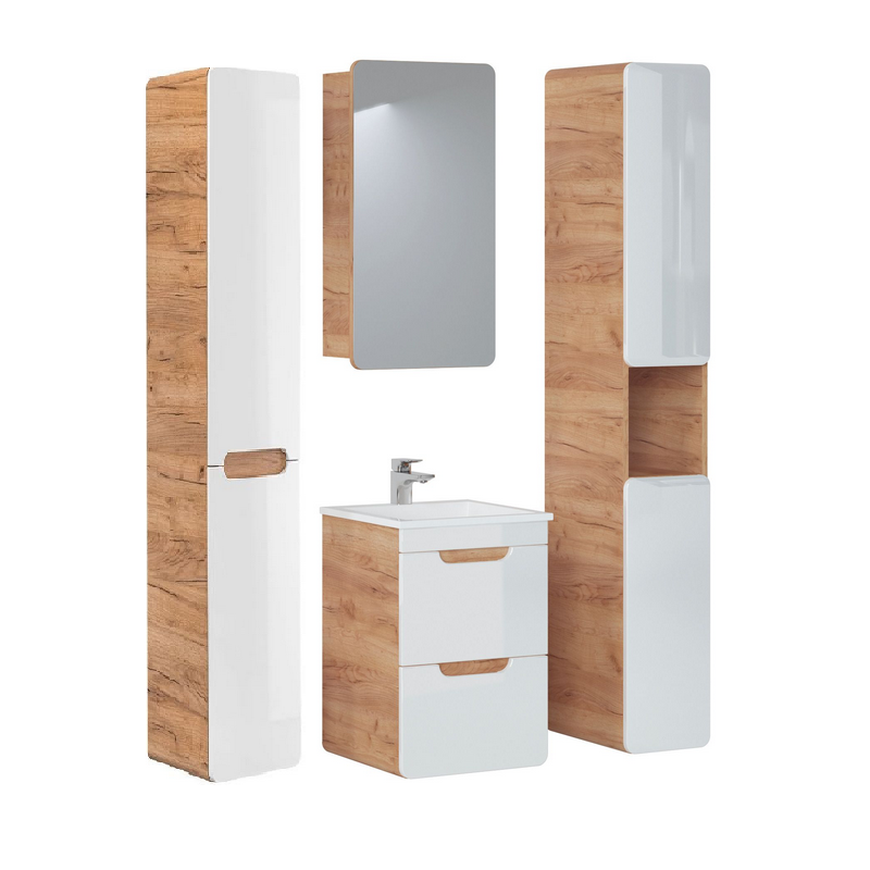 Ensemble salle de bain avec meuble vasque 40 x 40 cm + cabinet miroir + colonnes - Archipel White