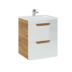 Ensemble salle de bain avec meuble vasque 50 cm + cabinet miroir + colonnes - Archipel White