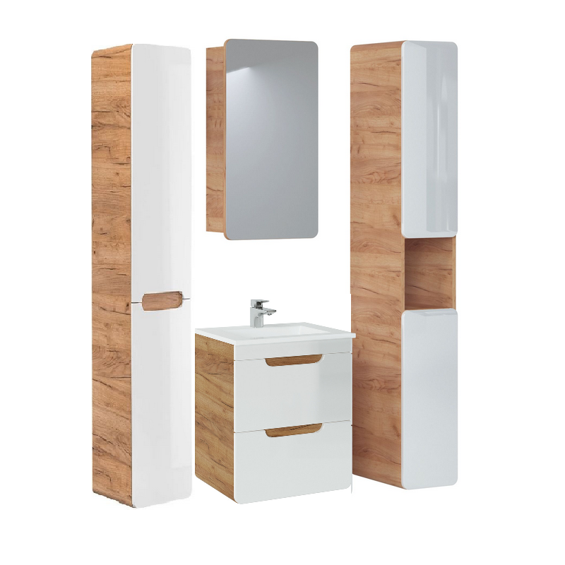 Ensemble salle de bain avec meuble vasque 50 cm + cabinet miroir + colonnes - Archipel White