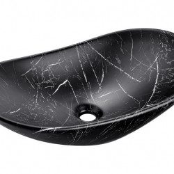 Vasque à poser en céramique noire marbrée - L 61 x 36 cm - Gamme Lena