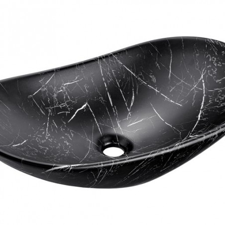 Vasque à poser en céramique noire marbrée - L 61 x 36 cm - Gamme Lena
