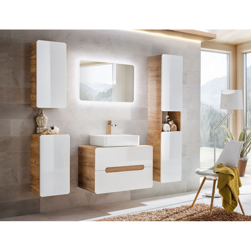 Ensemble salle de bain avec meuble vasque 80 cm + 5 éléments - Archipel White