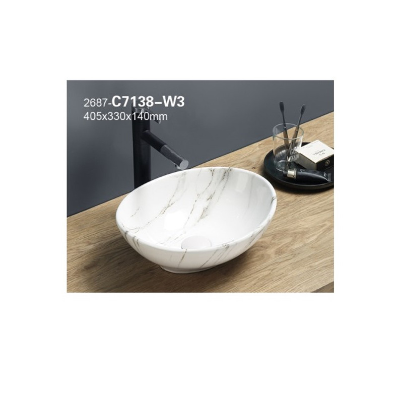 Vasque à poser en céramique blanche marbrée - L 40 x 33 cm - Gamme Pati