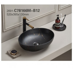 Vasque à poser en céramique noire marbrée - L 52 x 39.5 cm - Gamme Mona