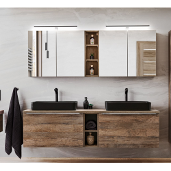Ensemble meubles salle de bain double vasques 180 cm + 5 éléments - Rosario Oak
