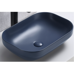 Vasque à poser en céramique bleue matte - L 50.4 x 35.2 cm - Gamme Neli
