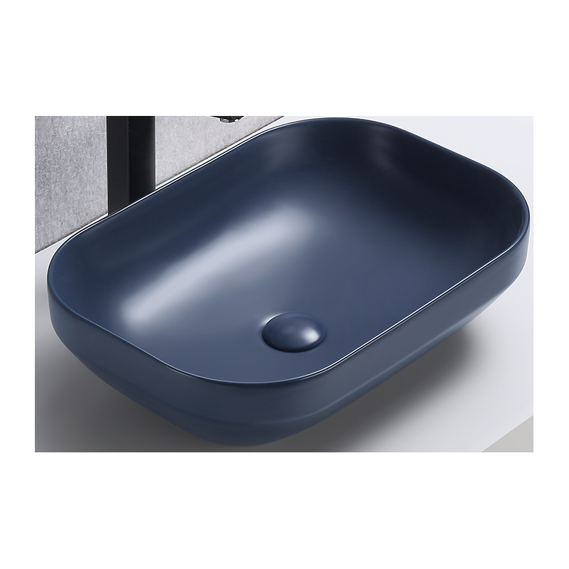 Vasque à poser en céramique bleue matte - L 50.4 x 35.2 cm - Gamme Neli