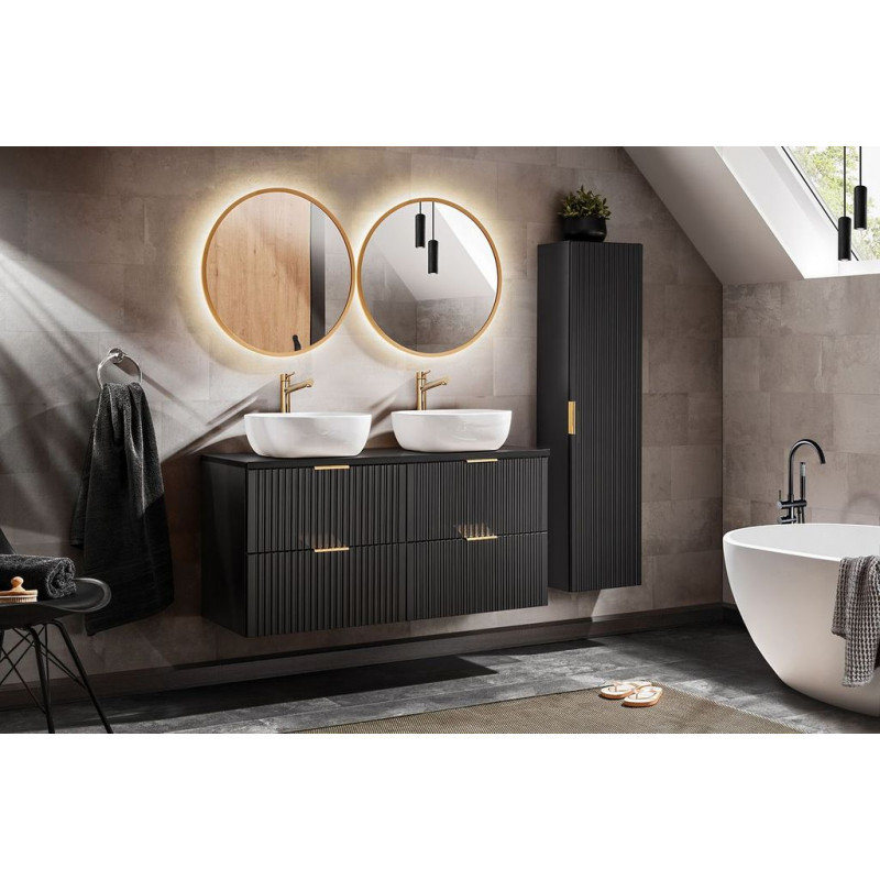 Ensemble complet salle de bain meuble double vasques à poser 120 cm + 3 éléments - Georgia Black