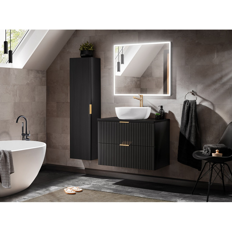 Ensemble salle de bain meuble vasque à poser 80 cm + 2 éléments - Georgia Black