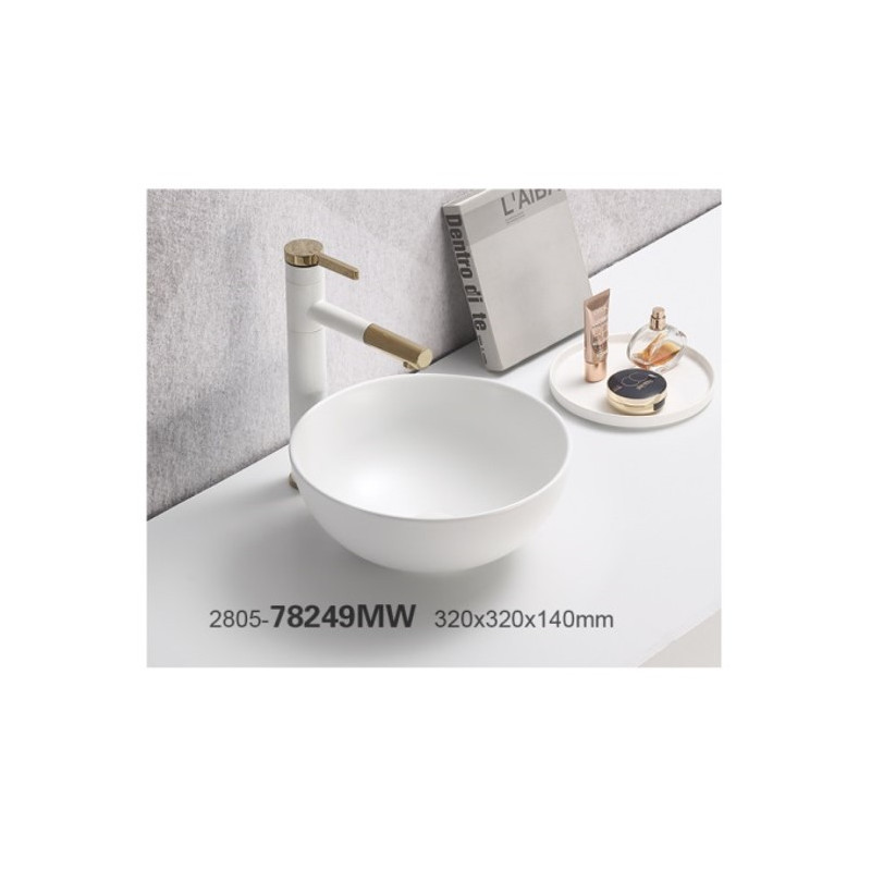 Vasque ronde à poser en céramique blanche matte - D 32 cm - Gamme Domi