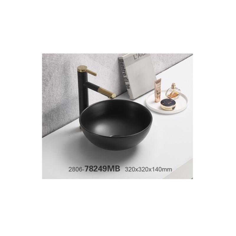 Vasque ronde à poser en céramique noire matte - D 32 cm - Gamme Domi