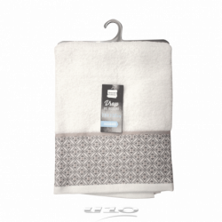 Drap de douche en éponge avec broderies en jacquard - Blanc - L 130 x l 70 cm