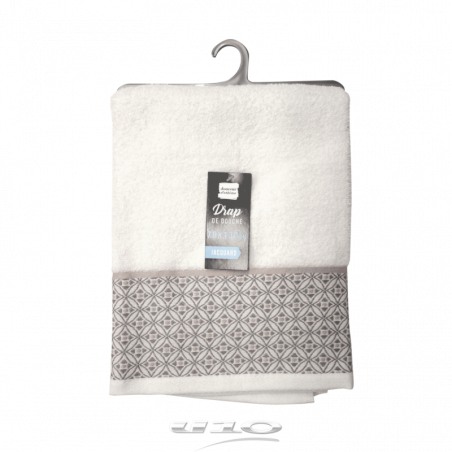 Drap de douche en éponge avec broderies en jacquard - Blanc - L 130 x l 70 cm