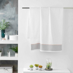 Drap de douche en éponge avec broderies en jacquard - Blanc - L 130 x l 70 cm