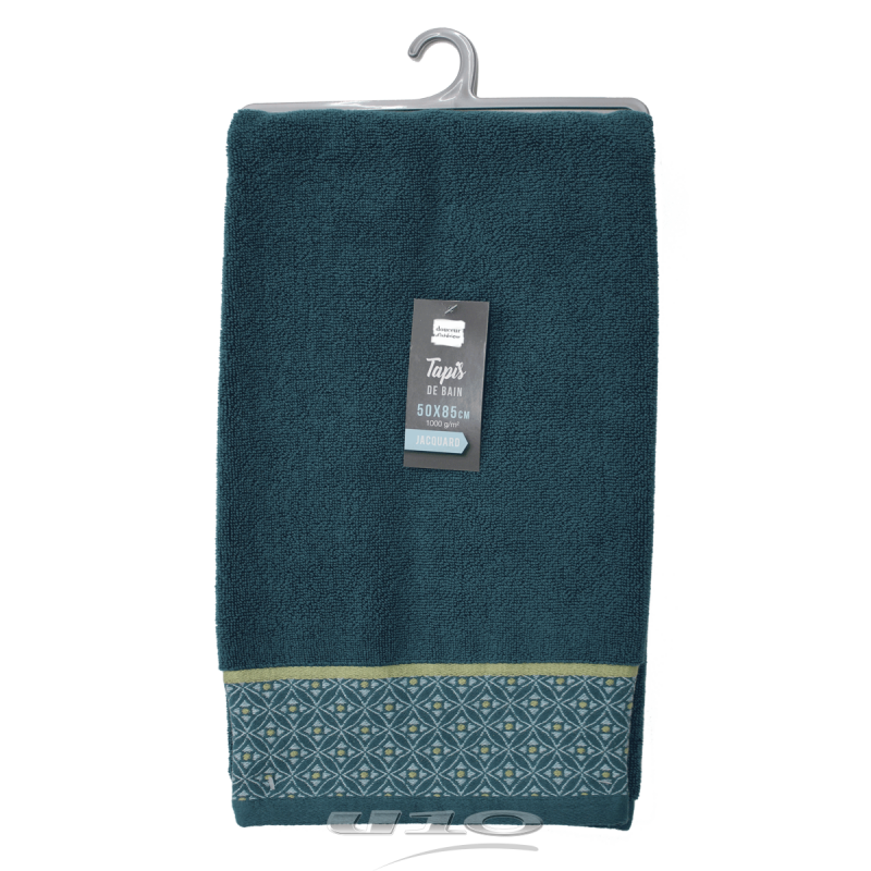 Tapis de bain avec broderies jacquards - Bleu - L 85 x l 50 cm