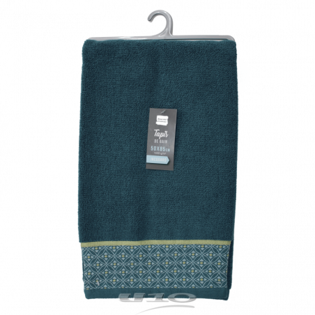 Tapis de bain avec broderies jacquards - Bleu - L 85 x l 50 cm