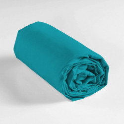 Drap housse en coton pour lit 1 personne - Bleu - 90 x 190 cm